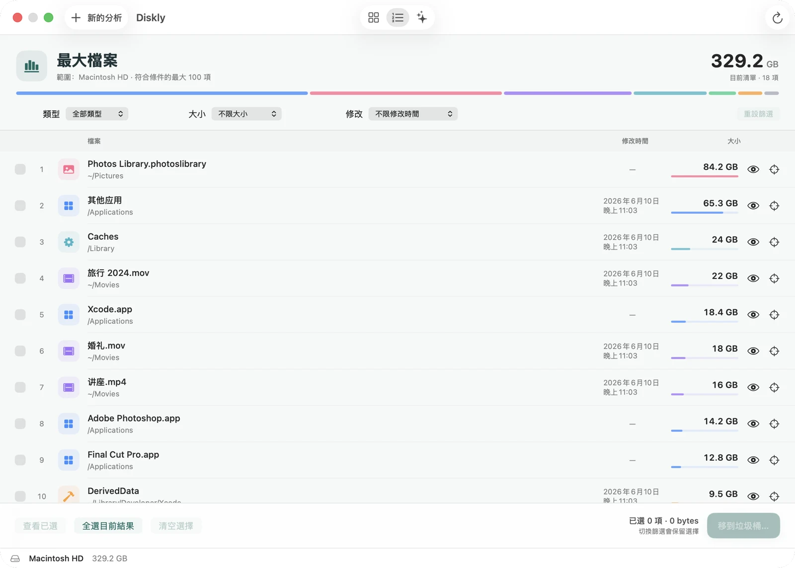 把大型檔案排到眼前